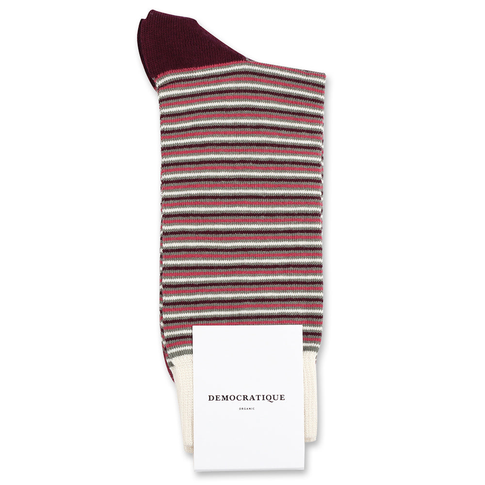 Democratique Socks Originals Ultralight Stripes Organic Cotton Army / Heavy Rosso / Light Rosso / Red Wine / Off White - Democratique Socks