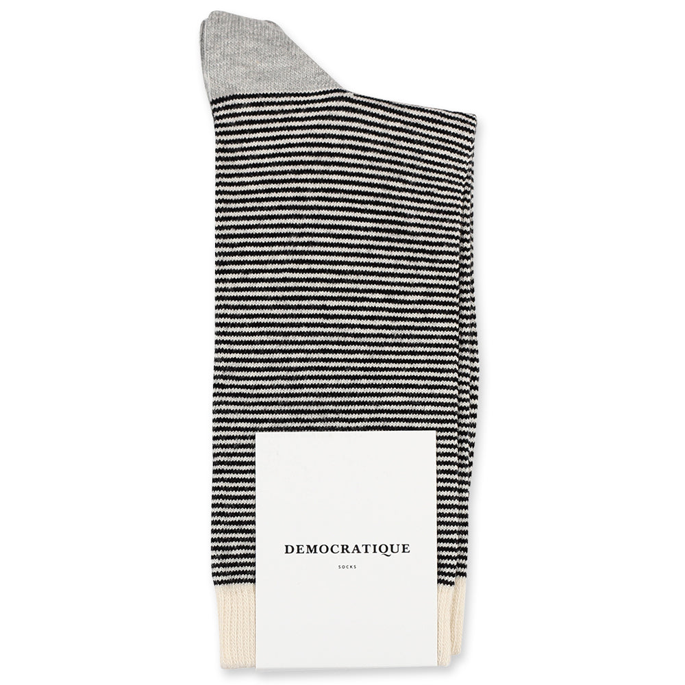 Originals Ultralight Stripes Black - Off White - Light Grey Melange Democratique Socks - Democratique Socks