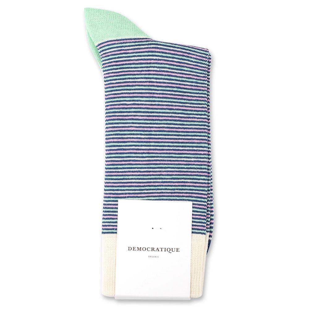 Democratique Socks Originals Ultralight Stripes Organic Cotton New Blue / Off White / Pale Green / Soft Pink - Democratique Socks