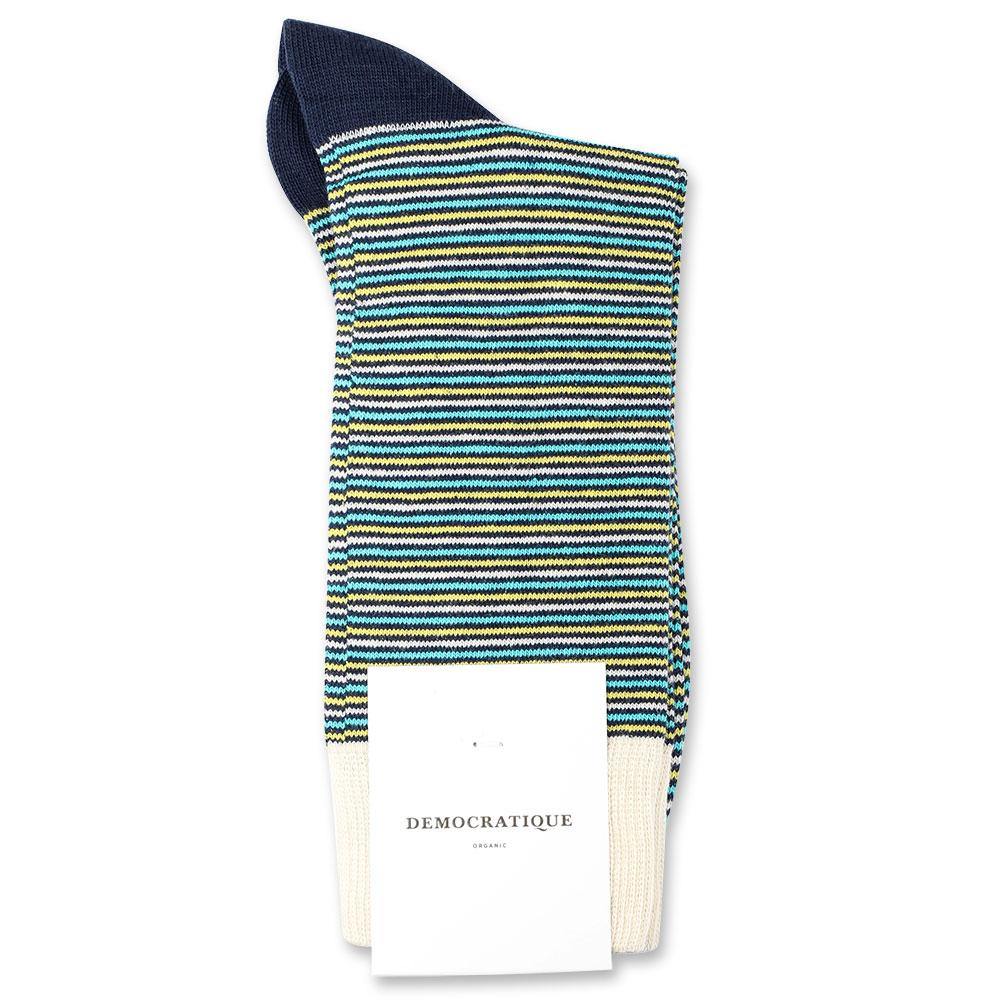 Democratique Socks Originals Ultralight Stripes Organic Cotton Navy / Yellow Sun / Swimmingpool / Off White - Democratique Socks