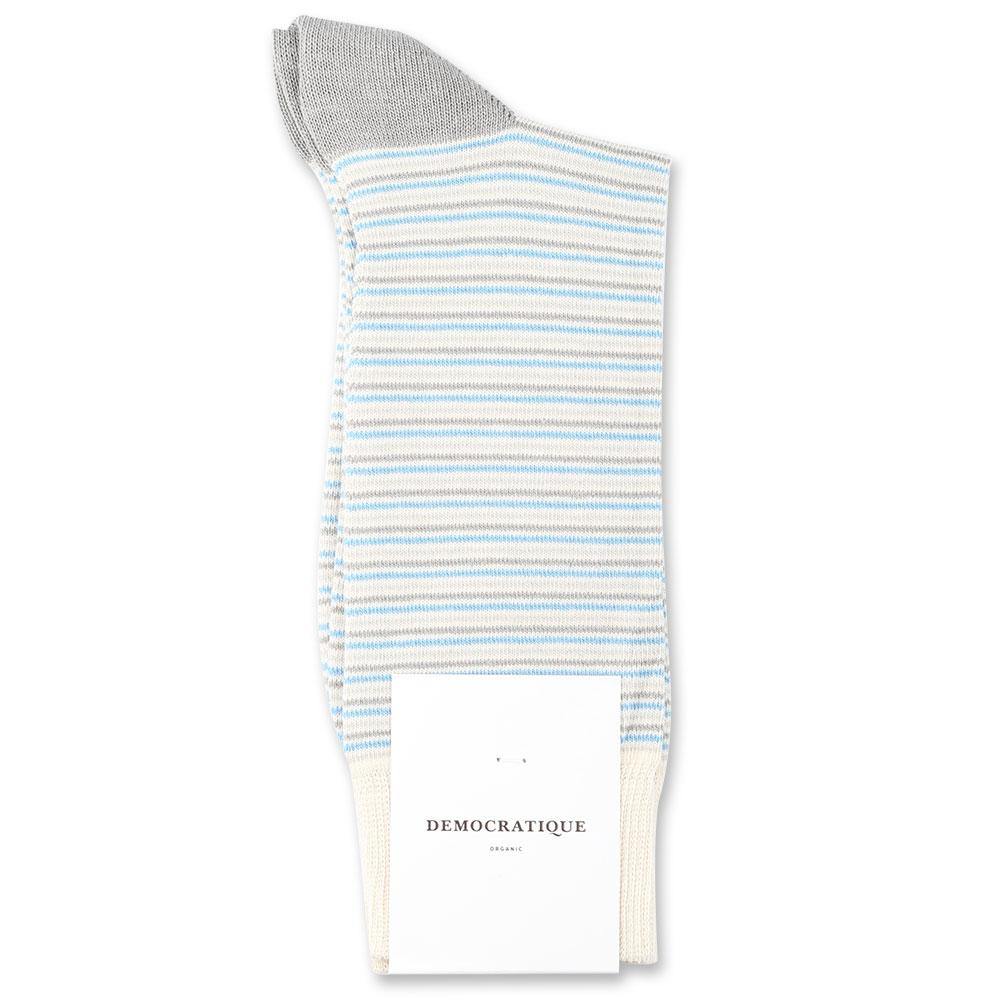 Democratique Socks Originals Ultralight Stripes Organic Cotton Off White / Soft Grey / Stone / Palm Springs Blue - Democratique Socks