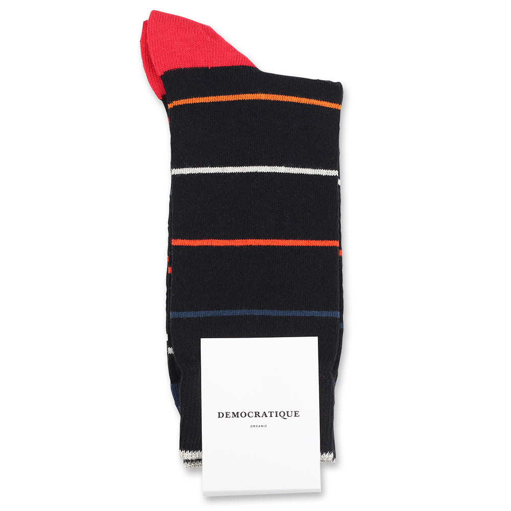 Democratique Socks Originals Spaced Stripes Organic Cotton Black / Heavy Emerald / New Red / Okker Orange / Off White - Democratique Socks
