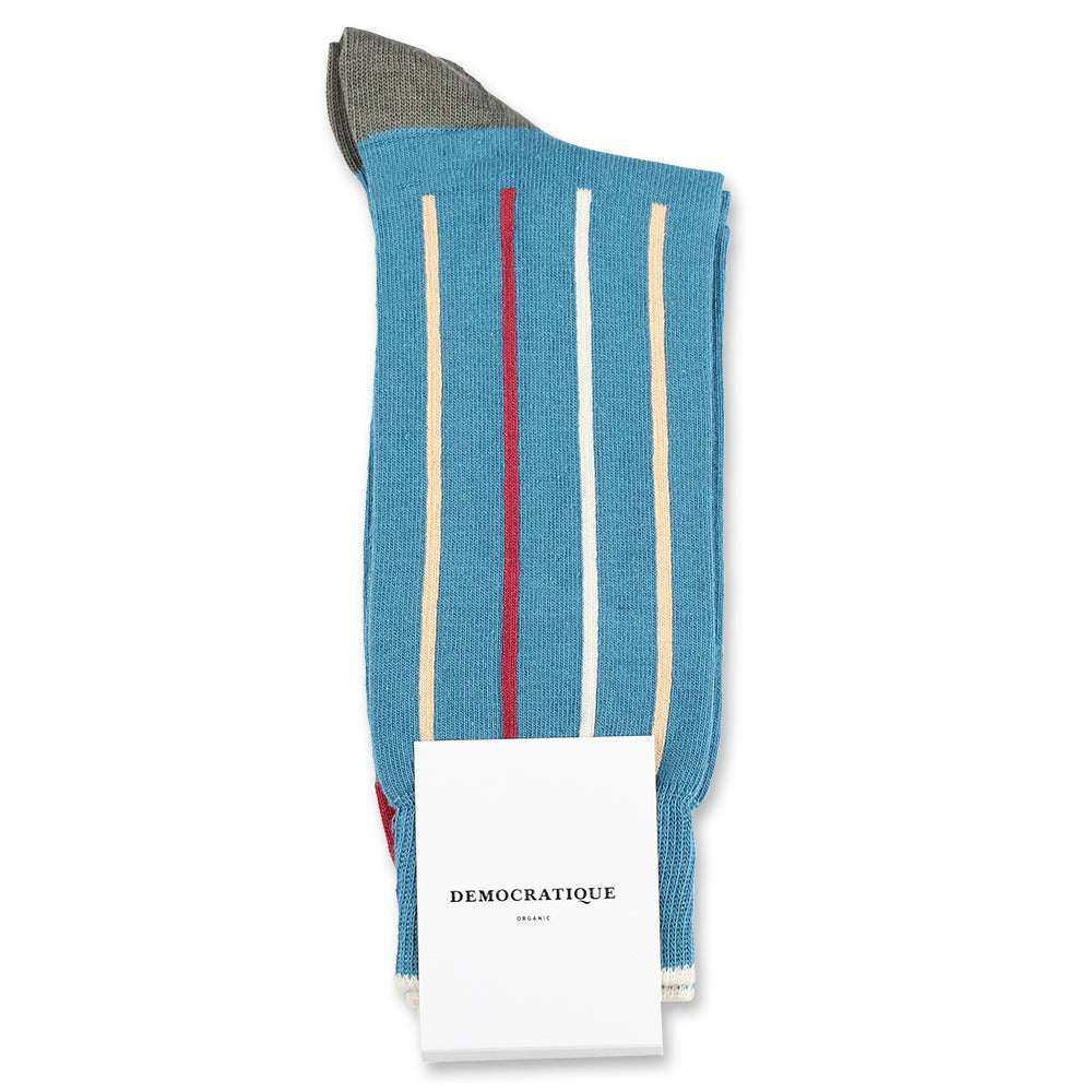 Democratique Socks Originals Latitude Stripes Organic Cotton Petroleum / Light Rosso / Light Orange / Army / Off White - Democratique Socks