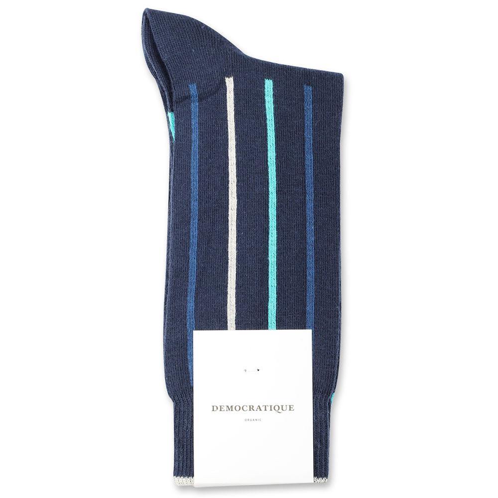 Democratique Socks Originals Latitude Striped Organic Cotton Navy / New Blue / Off White / Swimmingpool - Democratique Socks