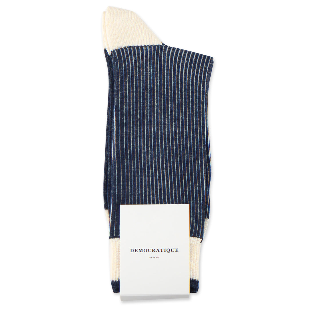 Democratique Socks Originals Full Latitude Stripes Organic Cotton Off White - Navy - Democratique Socks