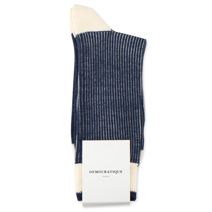 Democratique Socks Originals Full Latitude Stripes Organic Cotton Off White - Navy - Democratique Socks