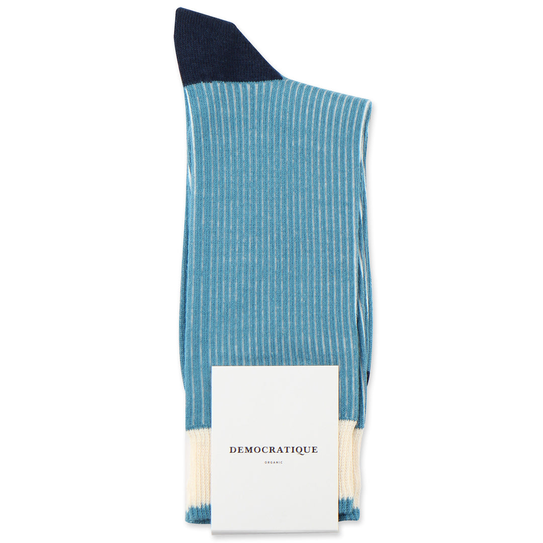 Democratique Socks Originals Full Latitude Stripes Organic Cotton Off White - Petroleum Blue - Navy - Democratique Socks