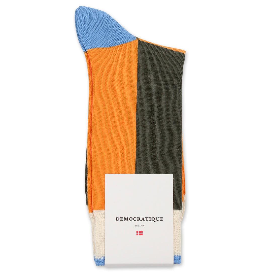 Originals Block Stripes Organic Cotton Army / Soft Orange / Palm Springs Blue / Off White - Democratique Socks