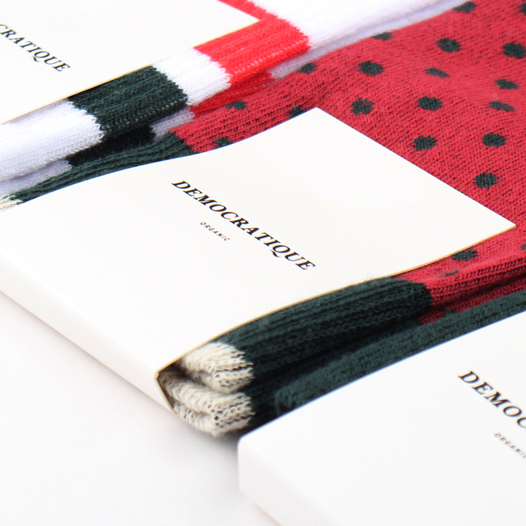 Democratique Socks Originals Polkadot Organic Cotton Light Rosso - Forrest Green - Off White - Democratique Socks