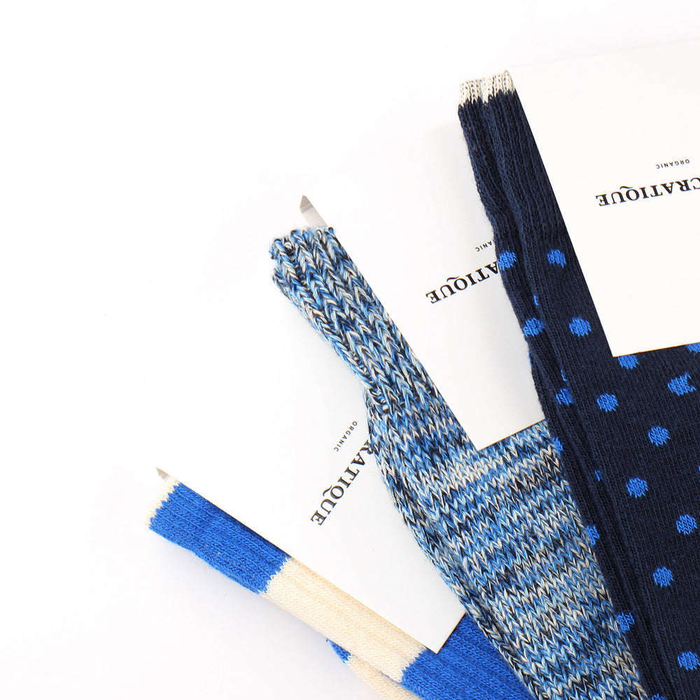 Democratique Socks Originals Polkadot Organic Cotton Navy - Adams Blue - Off White - Democratique Socks