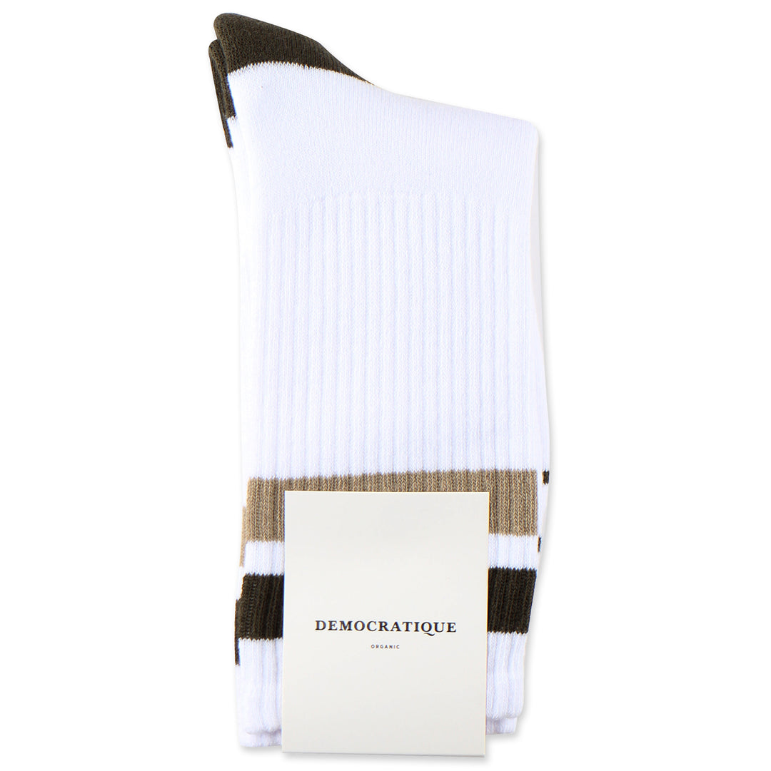 Athletique Classique Stripes Organic Cotton Clear White / Rough Sand / Army - Democratique Socks