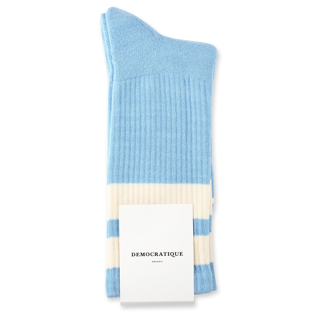 Athletique Classique Stripes Organic Cotton Palm Springs Blue / Off White - Democratique Socks