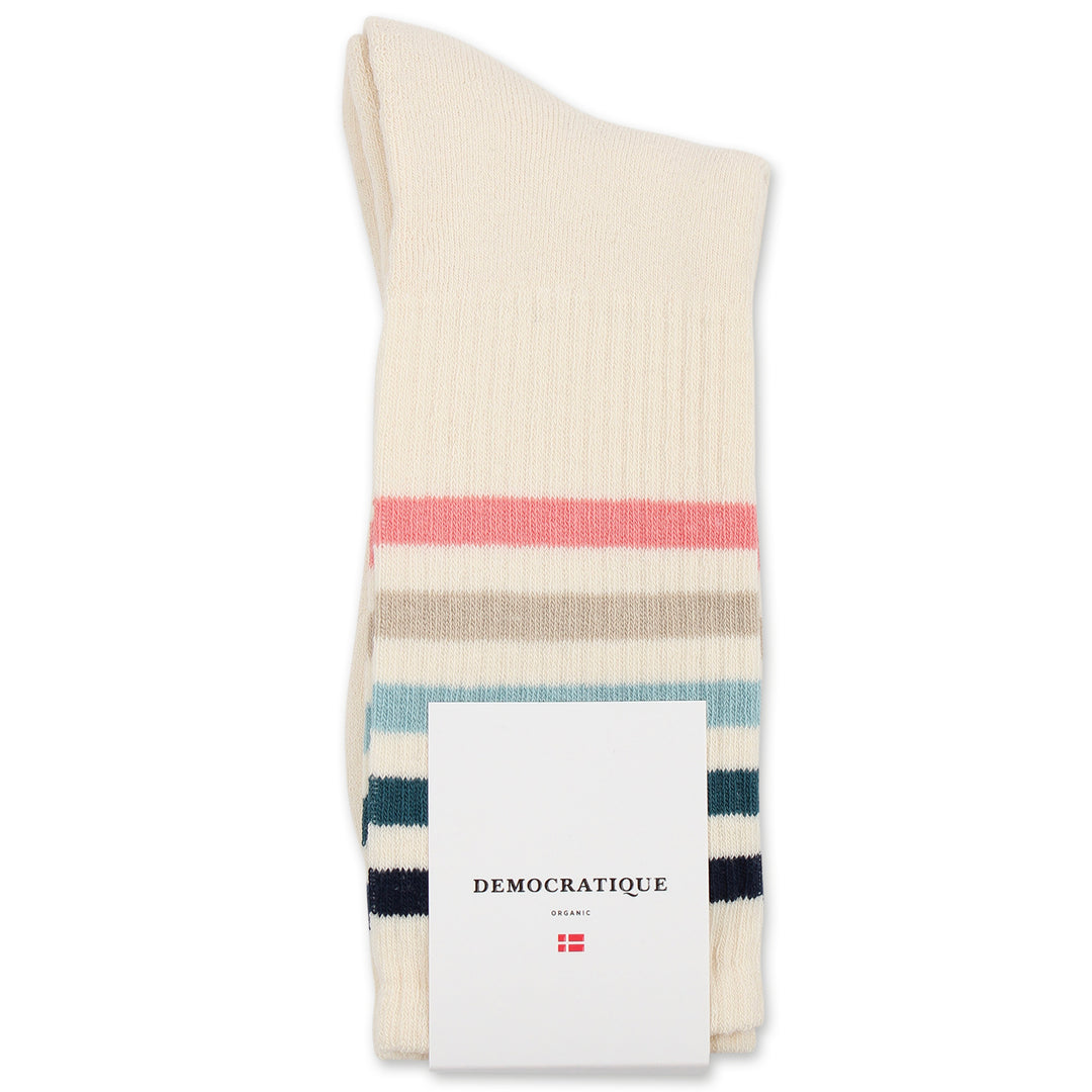 Athletique Classique Super Stripes Organic Cotton Off White / Navy / Benzin / Irr / Khaki / Pale Pink - Democratique Socks