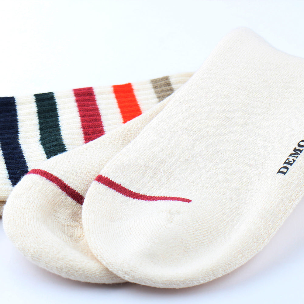 Athletique Classique Super Stripes Organic Cotton Off White / Navy / Forrest Green / Light Rosso / Okker Orange / Rough Sand - Democratique Socks