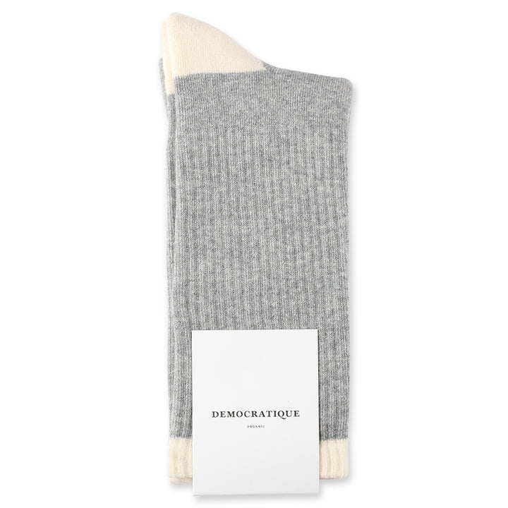 Athletique Classique 80s Rib Organic Cotton Light Grey Melange / Off White - Democratique Socks