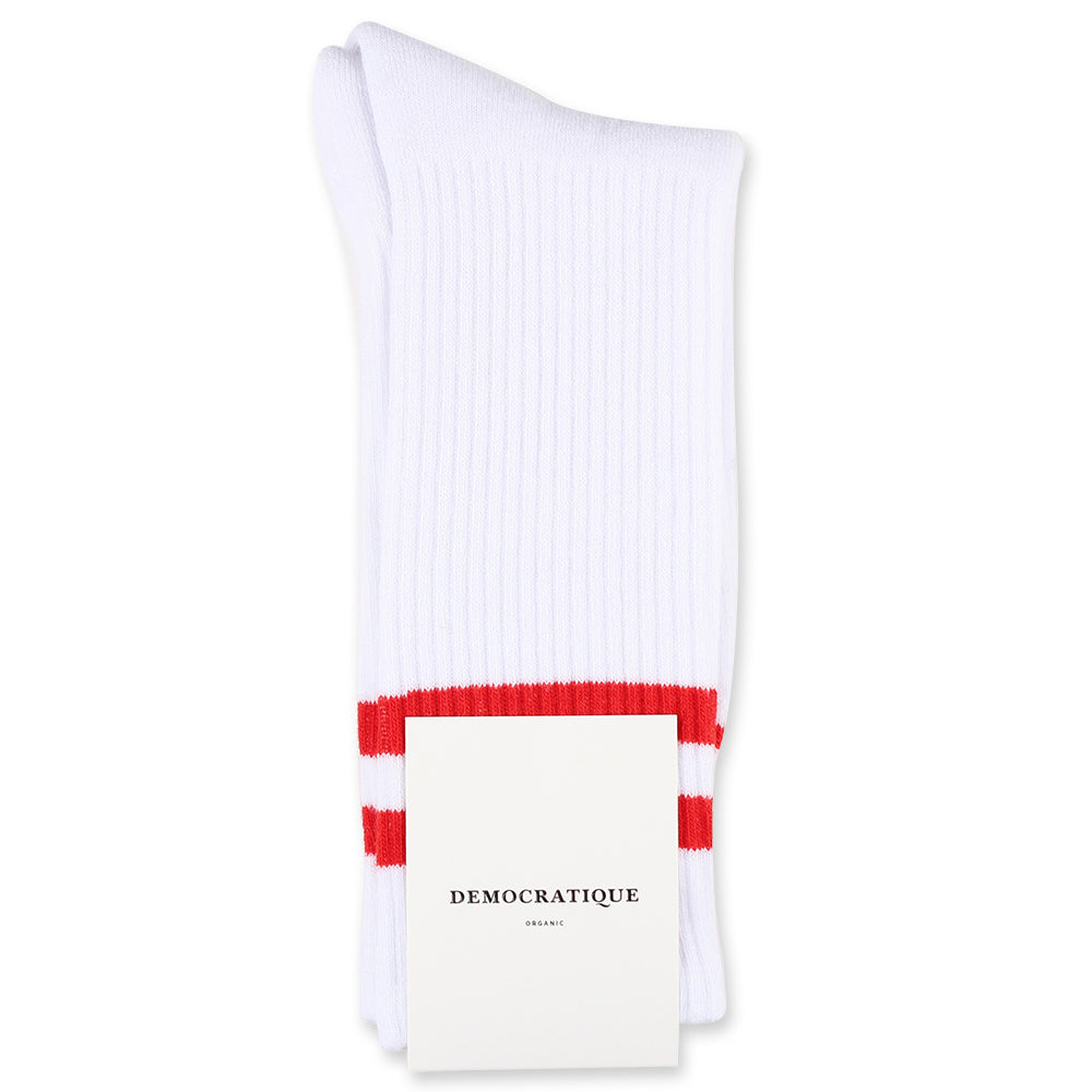 Athletique Classique Football Stripes Clear White / Mailbox Red - Democratique Socks