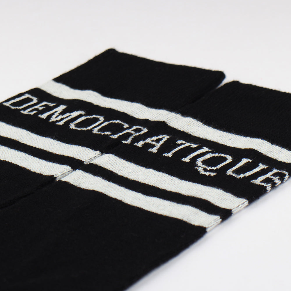 Democratique Socks Originals Long Stripes Logo Black / Broken White - Democratique Socks