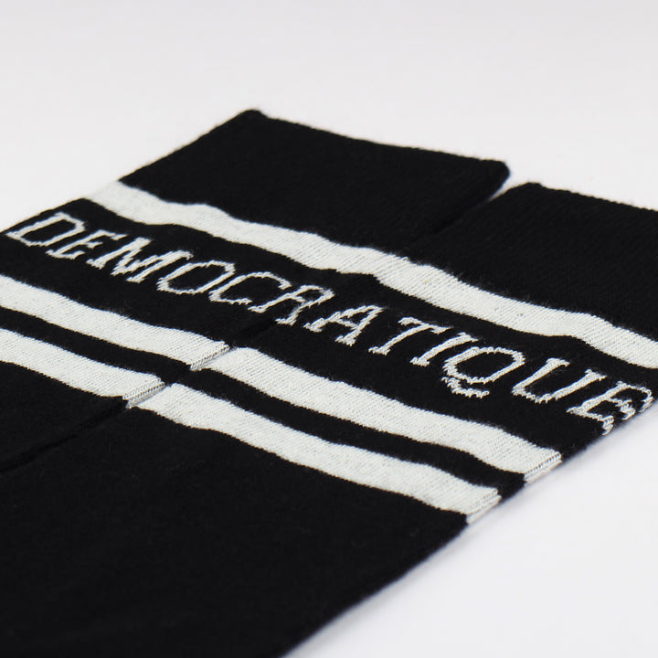 Democratique Socks Originals Long Stripes Logo Black / Broken White - Democratique Socks