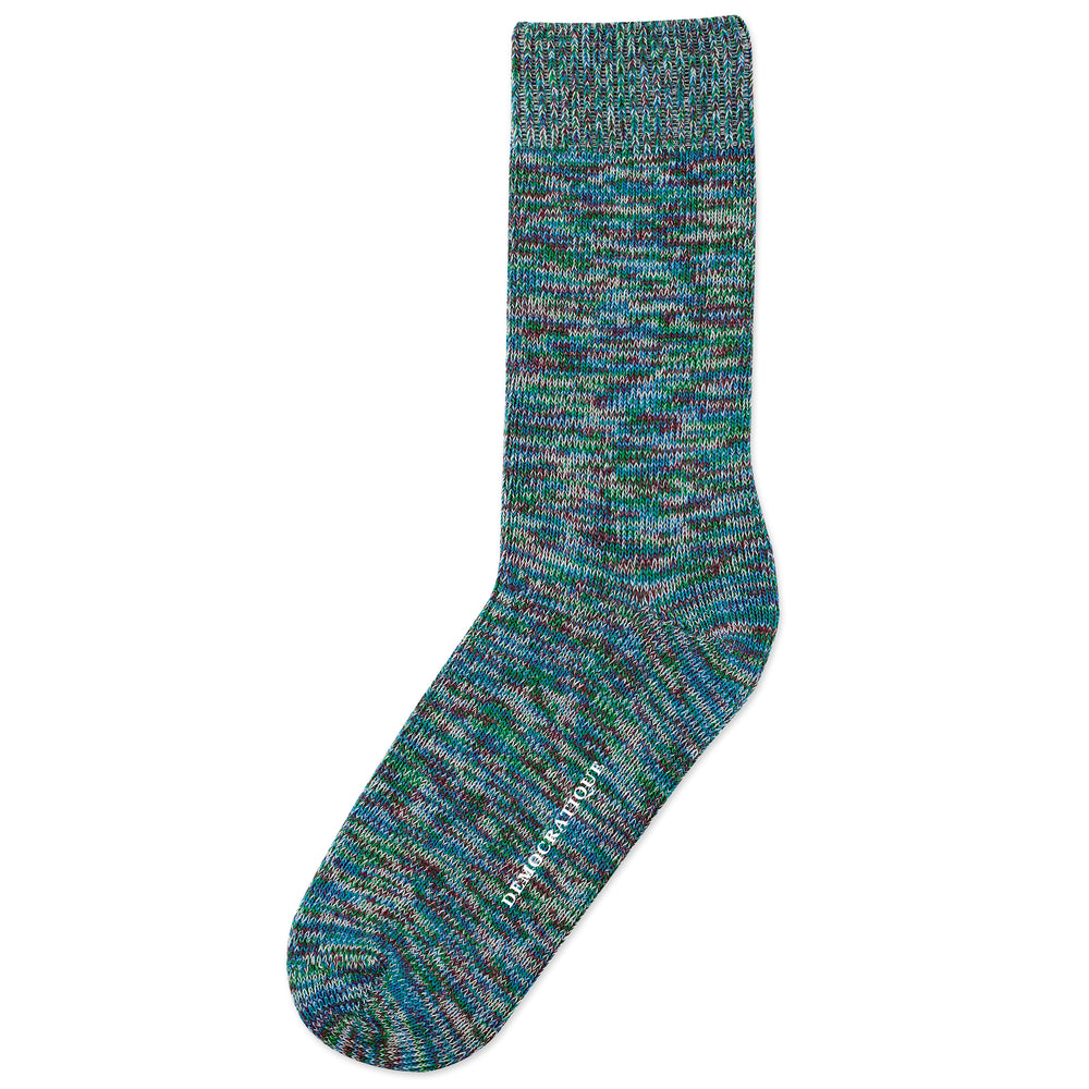 Democratique Socks Relax Chunky Flat Knit Supermelange Adams Blue / Dark Ocean Blue / Off White / Grass Green - Democratique Socks