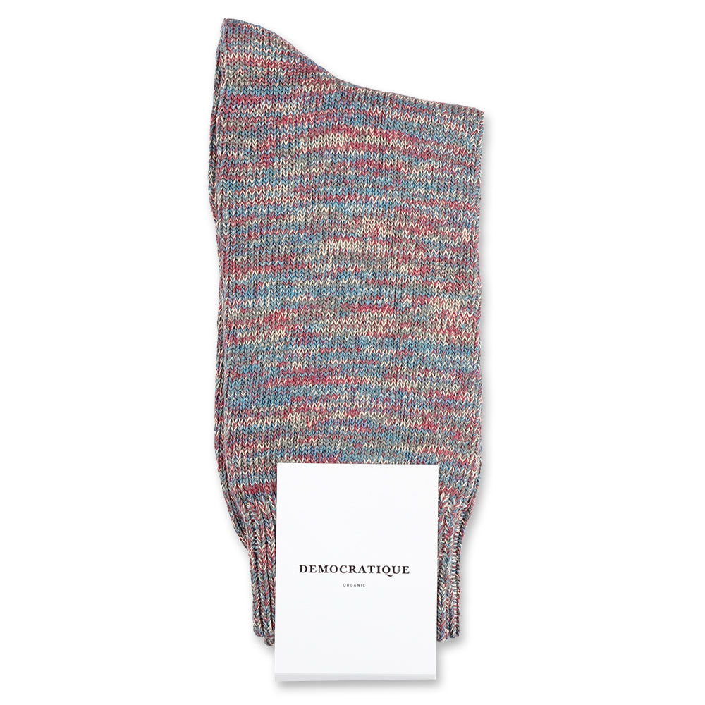 Democratique Socks Relax Chunky Flat Knit Supermelange Organic Cotton Army / Petroleum / Light Rosso / Light Orange - Democratique Socks