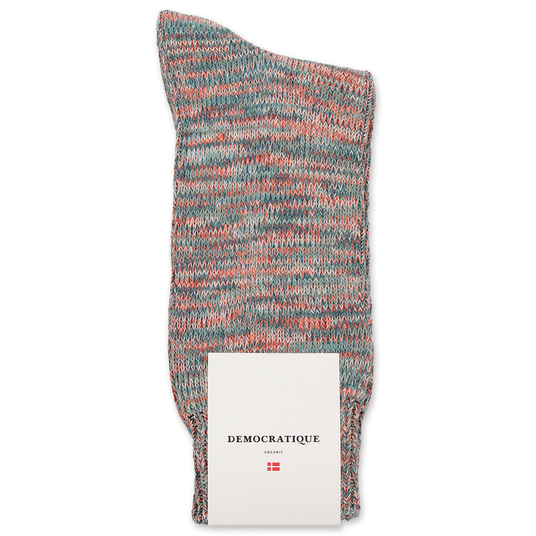 Democratique Socks Relax Chunky Flat Knit Supermelange Organic Cotton Benzin / Irr / Khaki / Watermelon / Off White - Democratique Socks