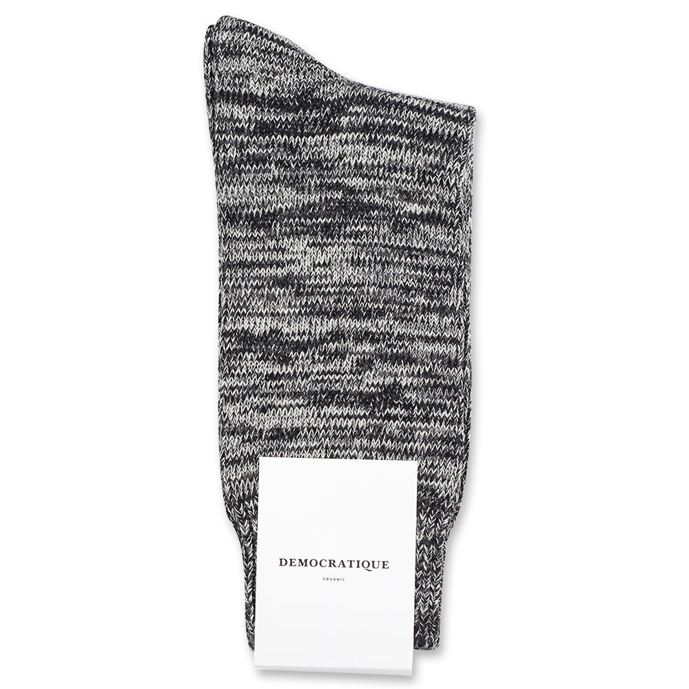 Democratique Socks Relax Chunky Flat Knit Supermelange Organic Cotton Black / Light Grey Melange / Off White / Charcoal Mel. - Democratique Socks