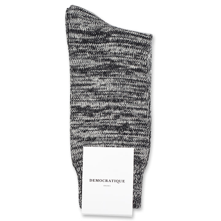 Democratique Socks Relax Chunky Flat Knit Supermelange Organic Cotton Black / Light Grey Melange / Off White / Charcoal Mel. - Democratique Socks