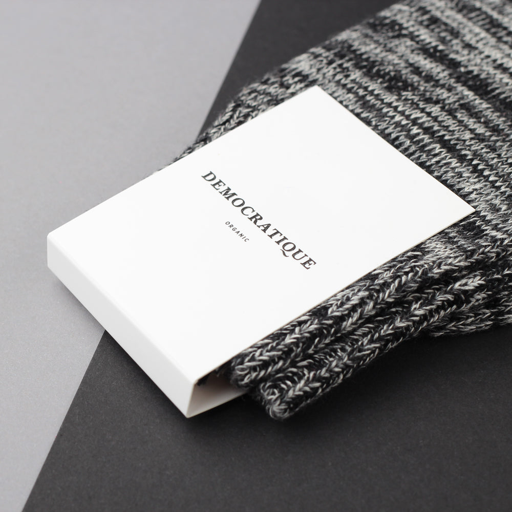 Democratique Socks Relax Chunky Flat Knit Supermelange Organic Cotton Black / Light Grey Melange / Off White / Charcoal Mel. - Democratique Socks