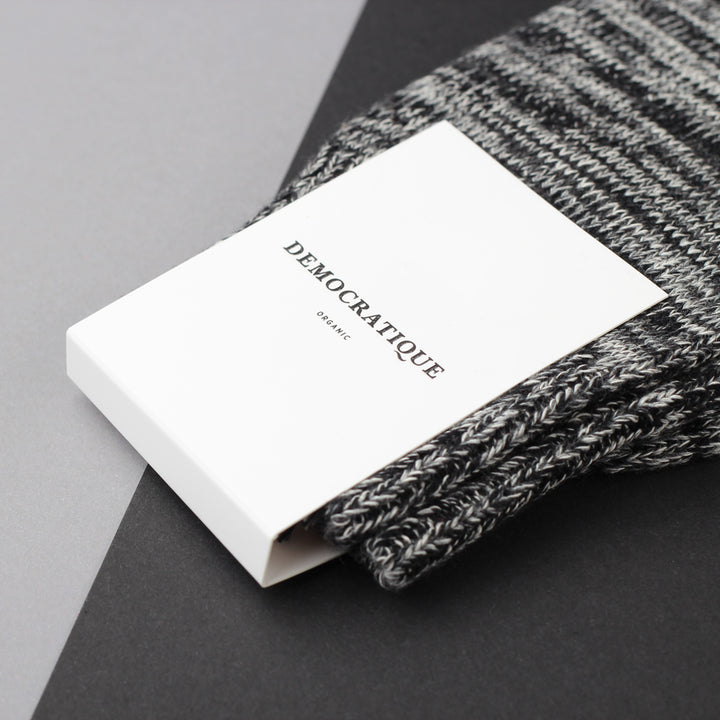 Democratique Socks Relax Chunky Flat Knit Supermelange Organic Cotton Black / Light Grey Melange / Off White / Charcoal Mel. - Democratique Socks