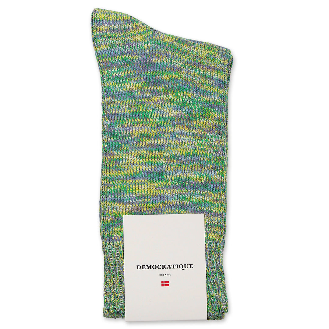 Democratique Socks Relax Chunky Flat Knit Supermelange Organic Cotton Clear Purple / Sunshine  Yellow / Grass Green / Palm Springs Blue / Off White - Democratique Socks