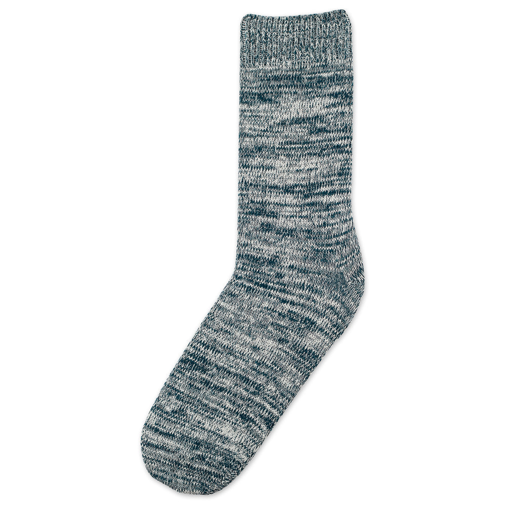 Relax Chunky Flat Knit Supermelange Dark Emerald / Off White - Democratique Socks