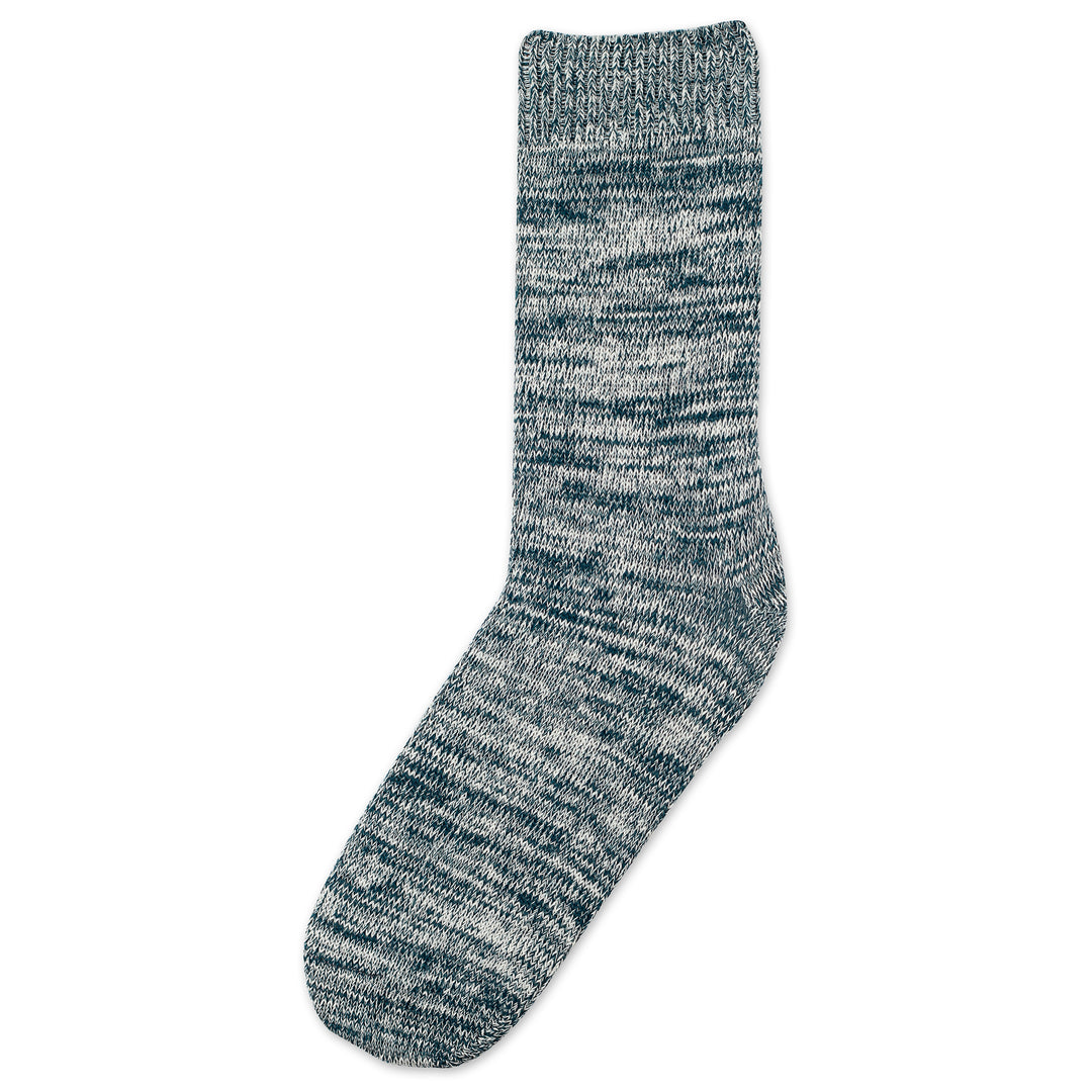 Relax Chunky Flat Knit Supermelange Dark Emerald / Off White - Democratique Socks