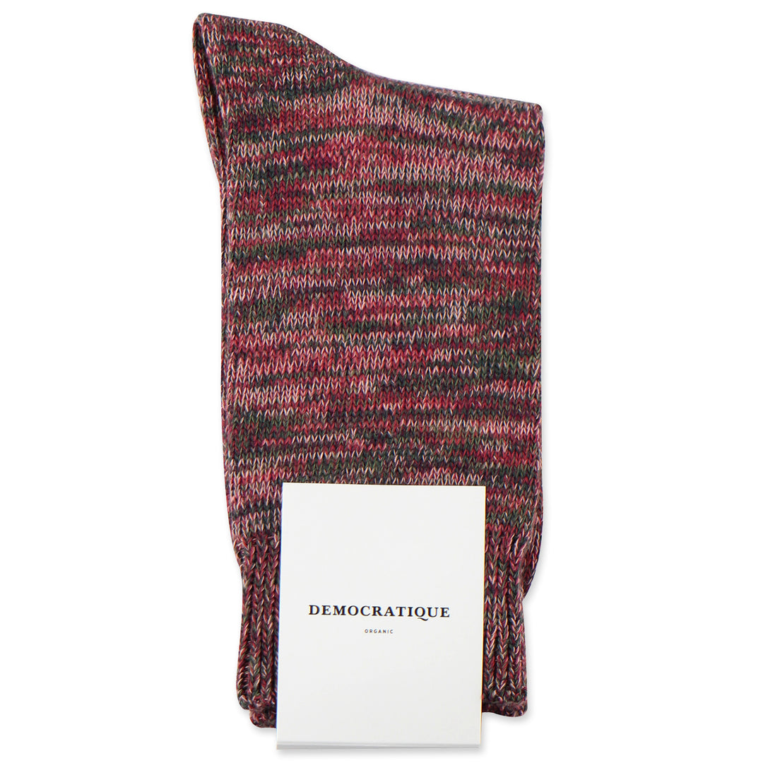 Democratique Socks Relax Chunky Flat Knit Supermelange Organic Cotton Forrest Green - Army - Wild Berry - Light Rosso - Skin - Democratique Socks
