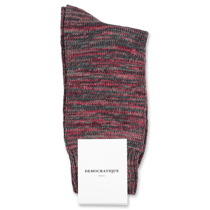 Democratique Socks Relax Chunky Flat Knit Supermelange Organic Cotton Forrest Green / Light Rosso / Heavy Rosso / Army - Democratique Socks