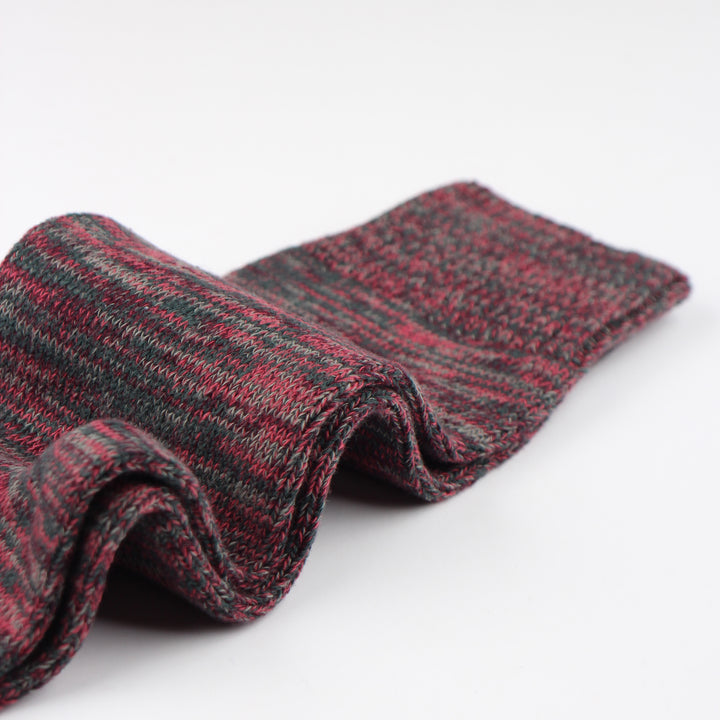 Democratique Socks Relax Chunky Flat Knit Supermelange Organic Cotton Forrest Green / Light Rosso / Heavy Rosso / Army - Democratique Socks