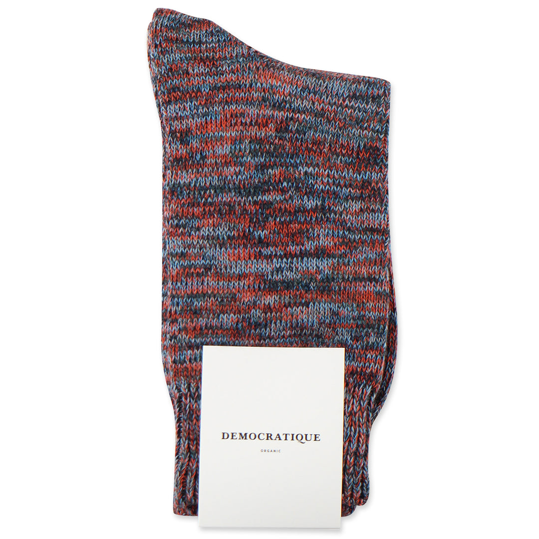Democratique Socks Relax Chunky Flat Knit Supermelange Organic Cotton Forrest Green - Okker Orange - Stone - Navy - Palm Springs Blue - Democratique Socks