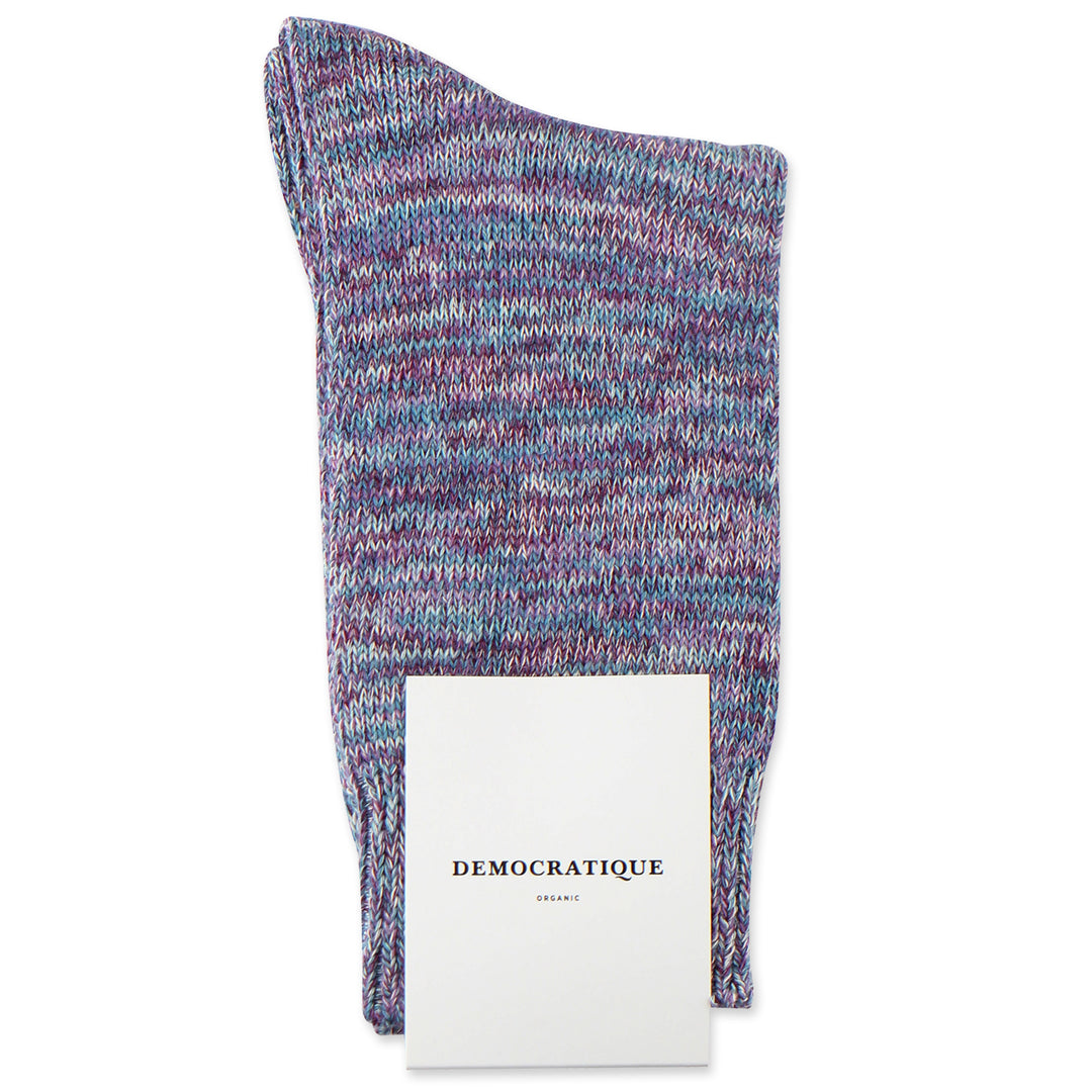 Democratique Socks Relax Chunky Flat Knit Supermelange Organic Cotton Irr - Wild Berry - Off White - Clear Purple - Petroleum Blue - Democratique Socks