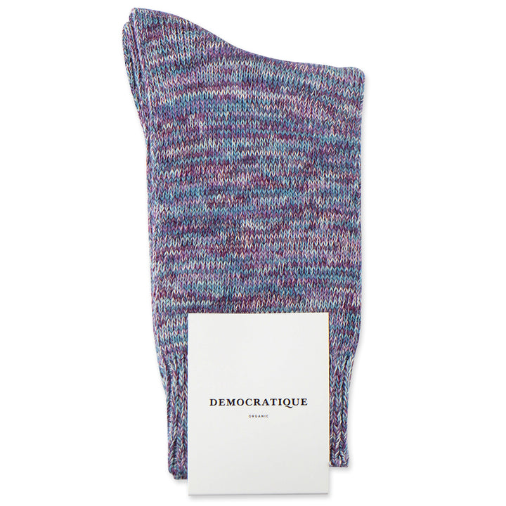 Democratique Socks Relax Chunky Flat Knit Supermelange Organic Cotton Irr - Wild Berry - Off White - Clear Purple - Petroleum Blue - Democratique Socks