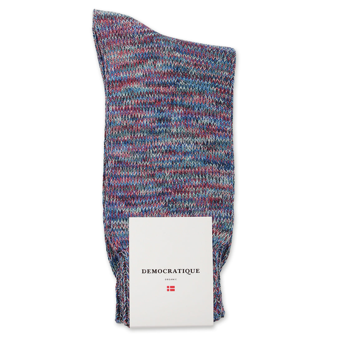 Democratique Socks Relax Chunky Flat Knit Supermelange Organic Cotton Navy / Adams Blue / Malted Red / Irr / Off White - Democratique Socks