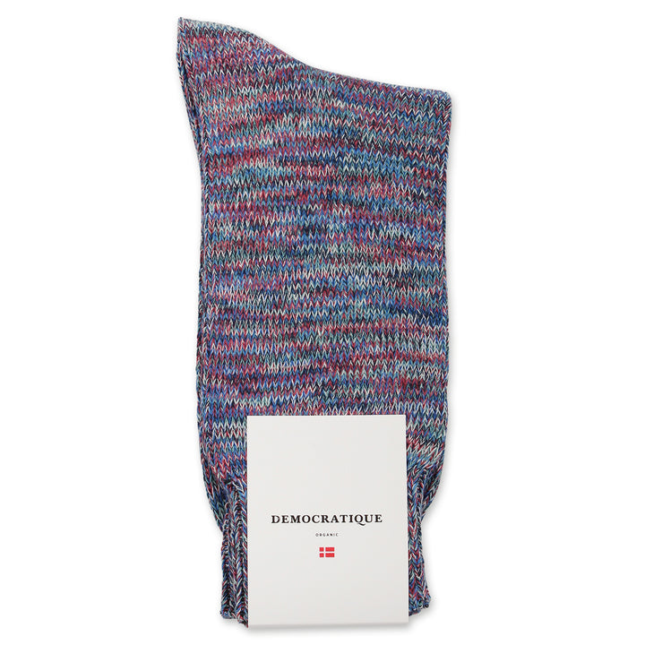 Democratique Socks Relax Chunky Flat Knit Supermelange Organic Cotton Navy / Adams Blue / Malted Red / Irr / Off White - Democratique Socks