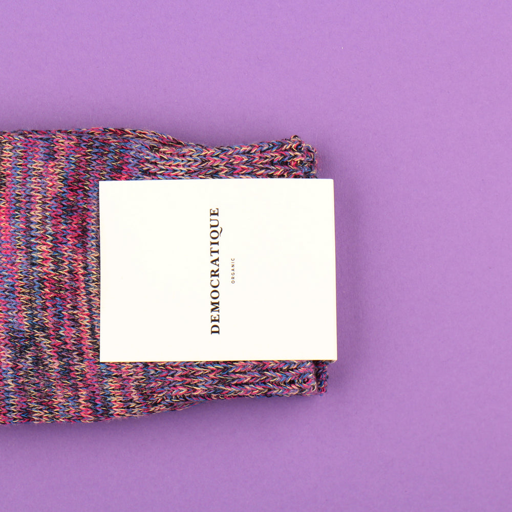 Democratique Socks Relax Chunky Flat Knit Supermelange Organic Cotton Navy - Clear Purple - Adams Blue - Purplish Pink - Beige - Democratique Socks