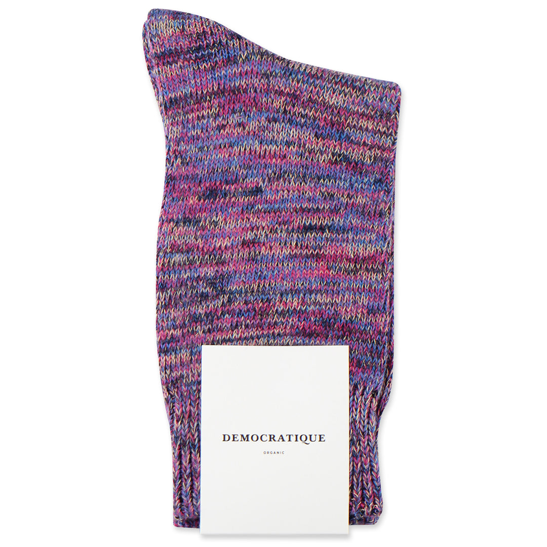 Democratique Socks Relax Chunky Flat Knit Supermelange Organic Cotton Navy - Clear Purple - Adams Blue - Purplish Pink - Beige - Democratique Socks