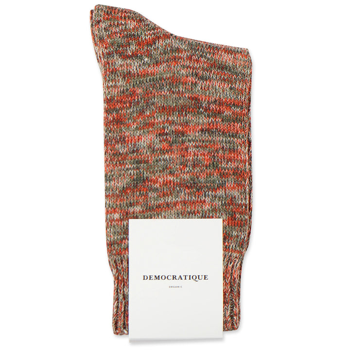 Democratique Socks Relax Chunky Flat Knit Supermelange Organic Cotton Rough Sand - Army - Forrest Green - Okker Orange - Off White - Democratique Socks