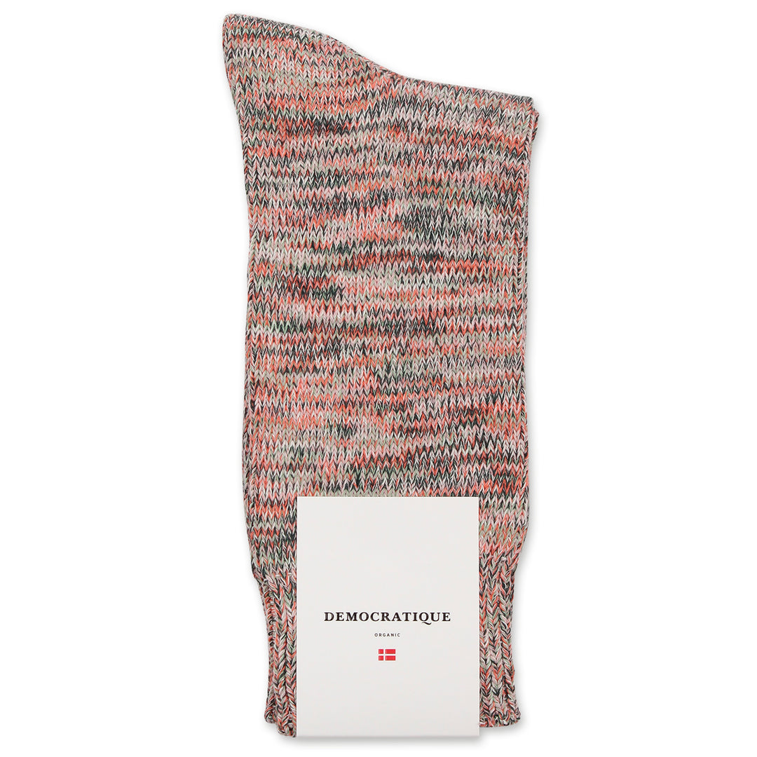 Democratique Socks Relax Chunky Flat Knit Supermelange Organic Cotton Soft Green / Watermelon / Pale Pink / Forrest Green / Off White - Democratique Socks