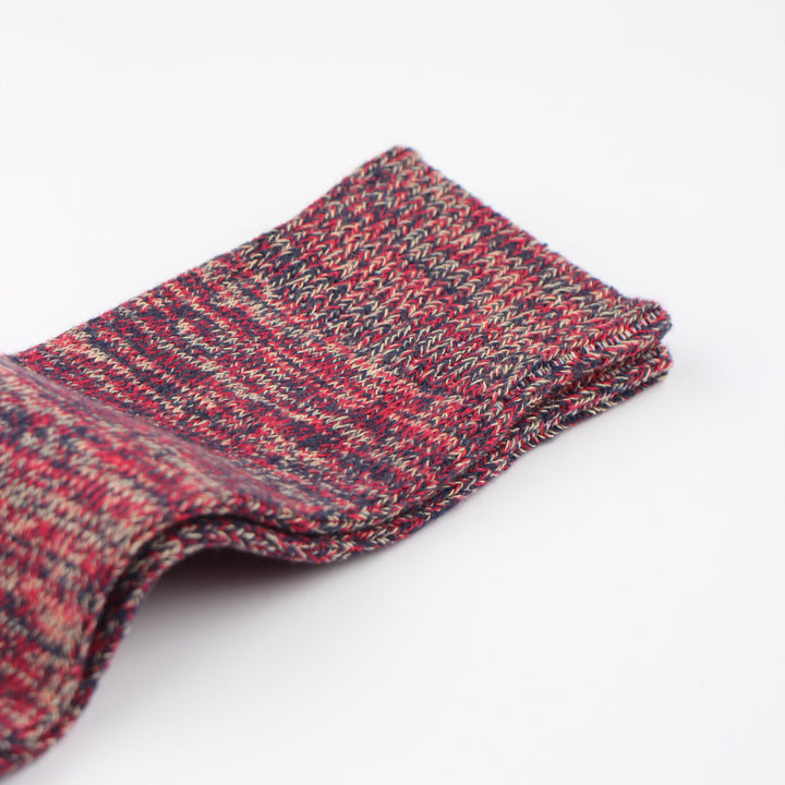 Democratique Socks Relax Chunky Flat Knit Supermelange Navy - Pearl Red - Casual Sand - Democratique Socks
