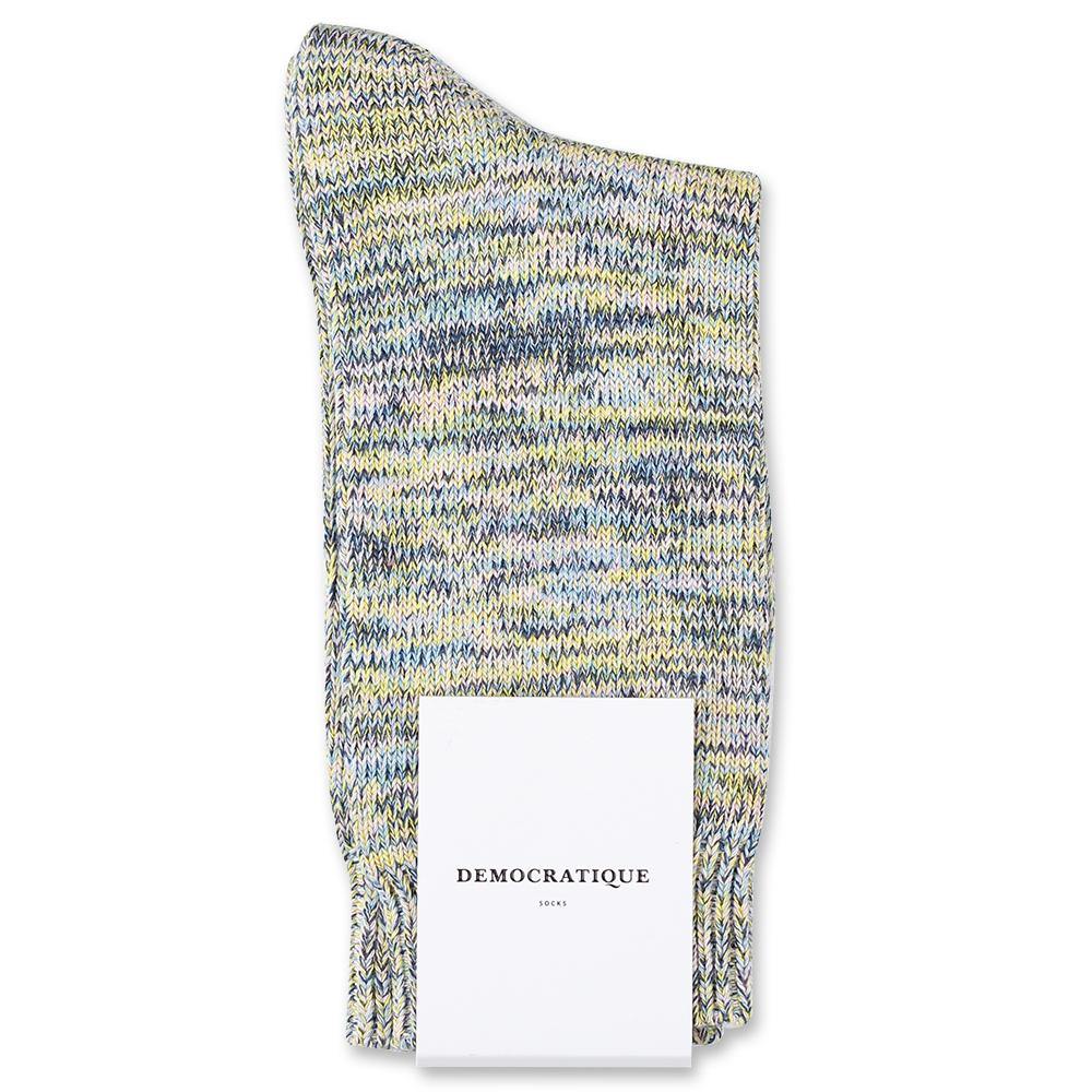 Democratique Socks Relax Chunky Flat Knit Supermelange Palm Springs Blue / Shaded Blue / Off White / Yellow Sun / Pale Pink - Democratique Socks