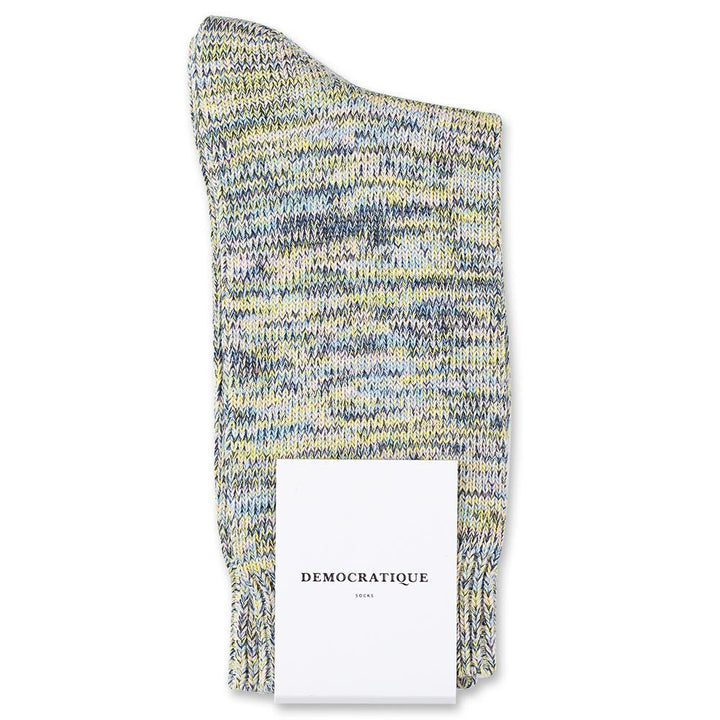 Democratique Socks Relax Chunky Flat Knit Supermelange Palm Springs Blue / Shaded Blue / Off White / Yellow Sun / Pale Pink - Democratique Socks