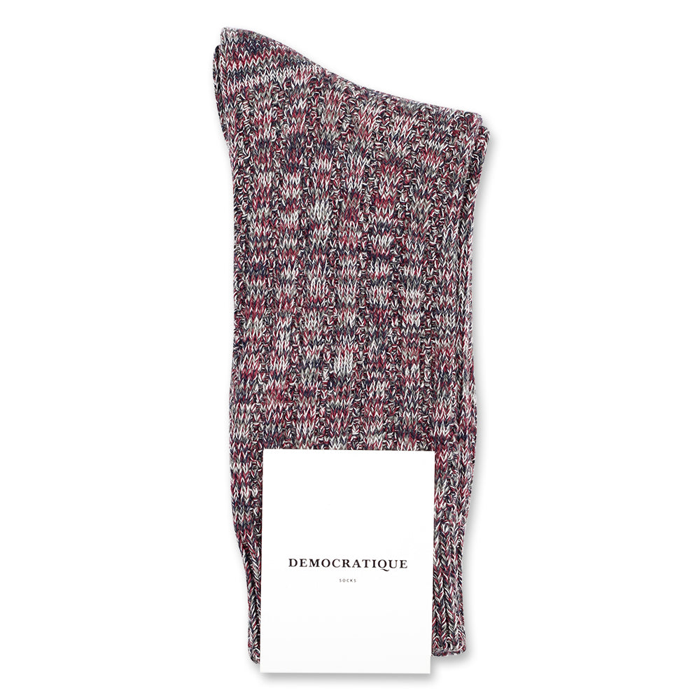 Democratique Socks Relax Schooner Knit Supermelange Army / Bordeaux Red Wine / Off White / Navy - Democratique Socks