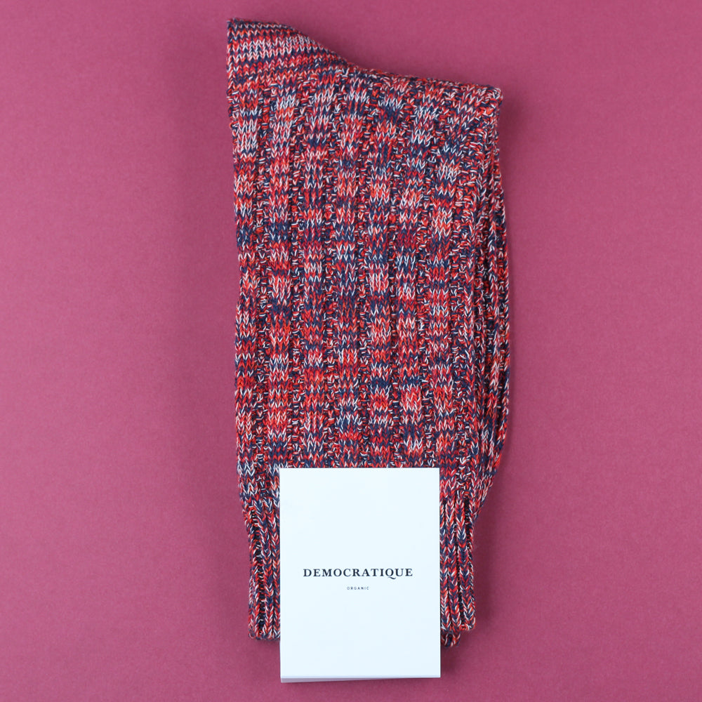Democratique Socks Relax Schooner Knit Supermelange Organic Cotton Heavy Emerald / New Red / Okker Orange / Off White - Democratique Socks