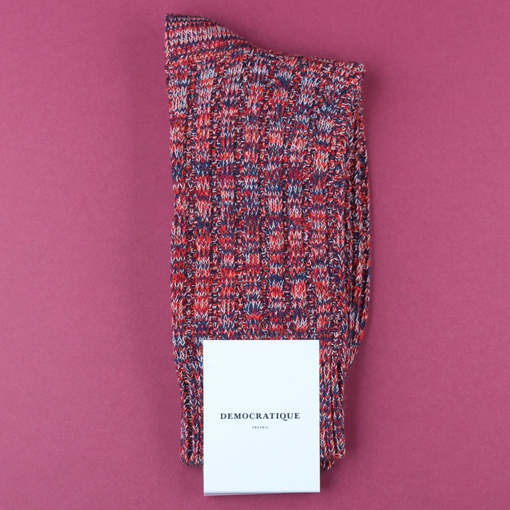 Democratique Socks Relax Schooner Knit Supermelange Organic Cotton Heavy Emerald / New Red / Okker Orange / Off White - Democratique Socks